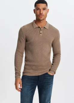 Polo's|Truien En Vesten<The Sting Polo met wafelstructuur bruin gemêleerd
