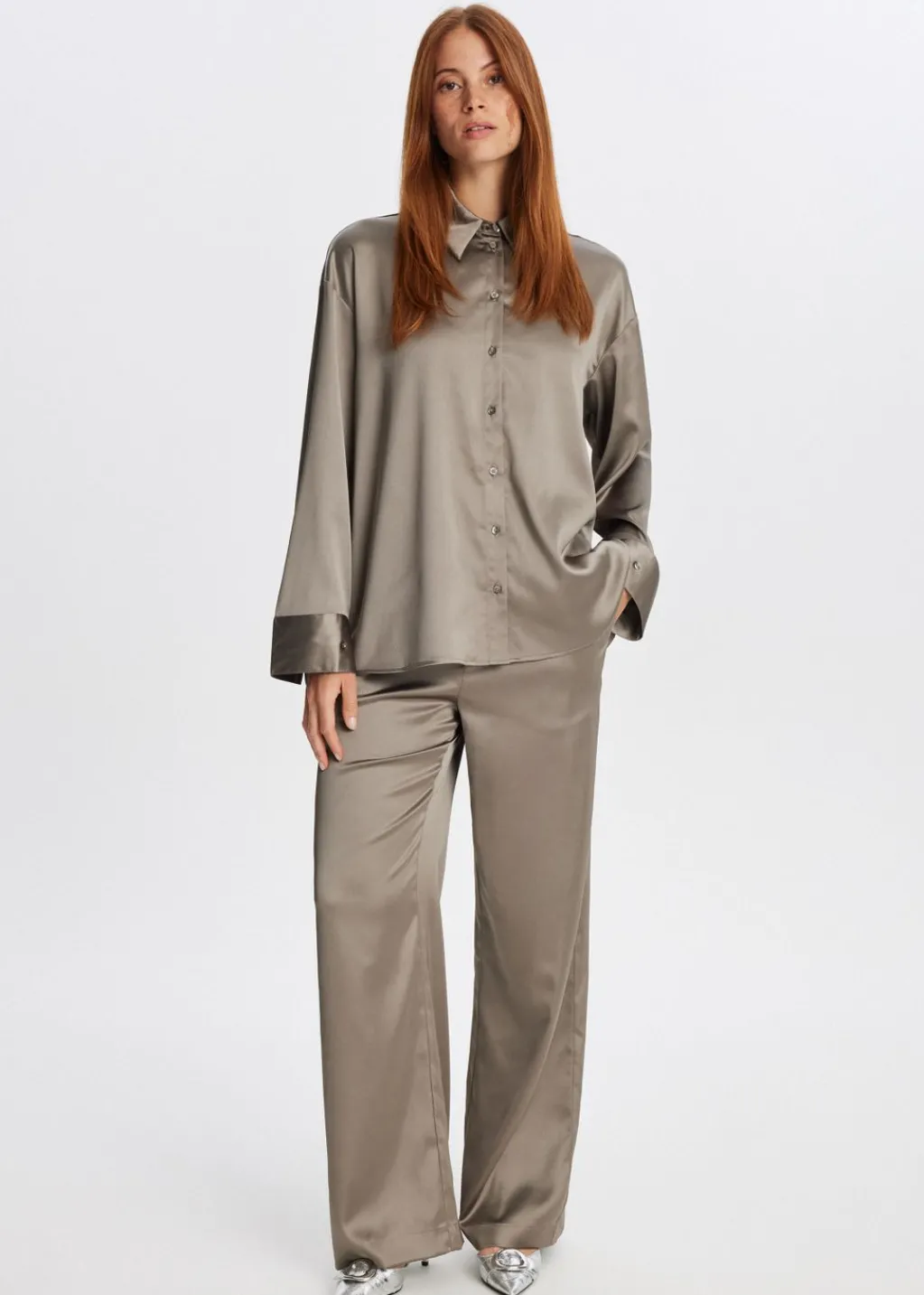 Broeken<The Sting Satijnen broek taupe