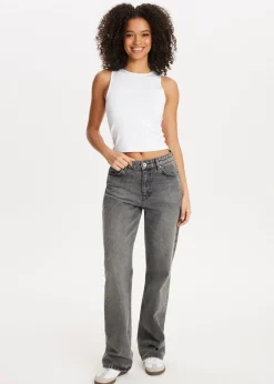 Basics|Jeans<The Sting Straight leg jeans met hartjes grijs