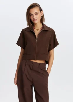 Tops<The Sting Top met rits donkerbruin