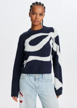 Truien En Vesten<The Sting Trui met grote strik donkerblauw