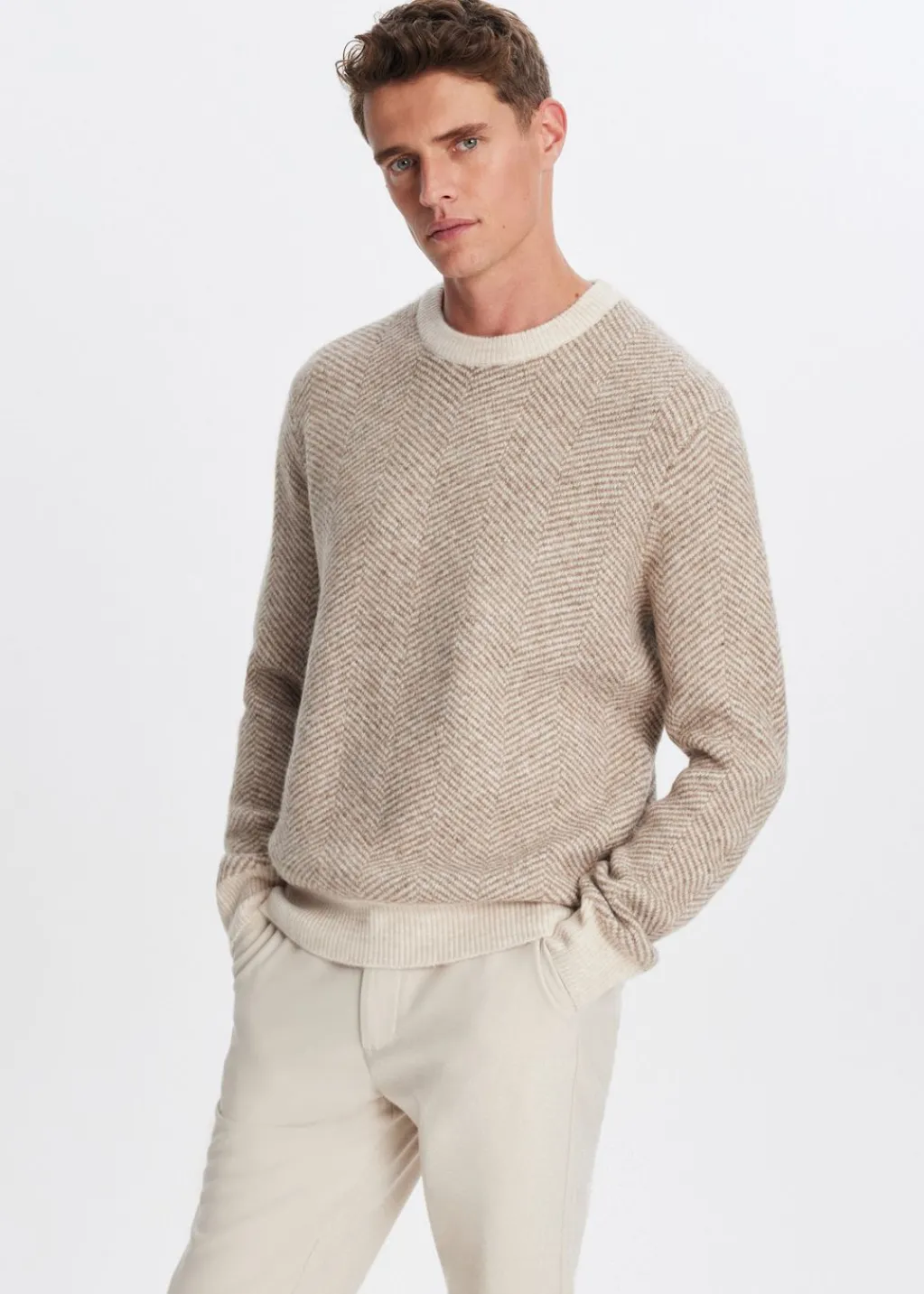 Truien En Vesten<The Sting Trui met visgraatdetail soft mocca