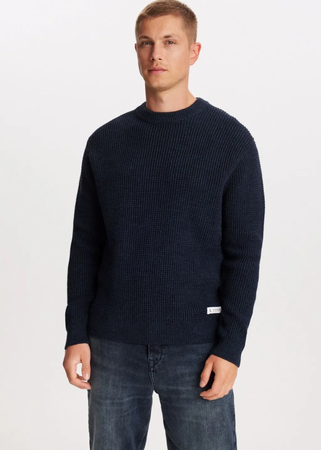 Truien En Vesten<The Sting Trui met wafelstructuur blauw, donker melee