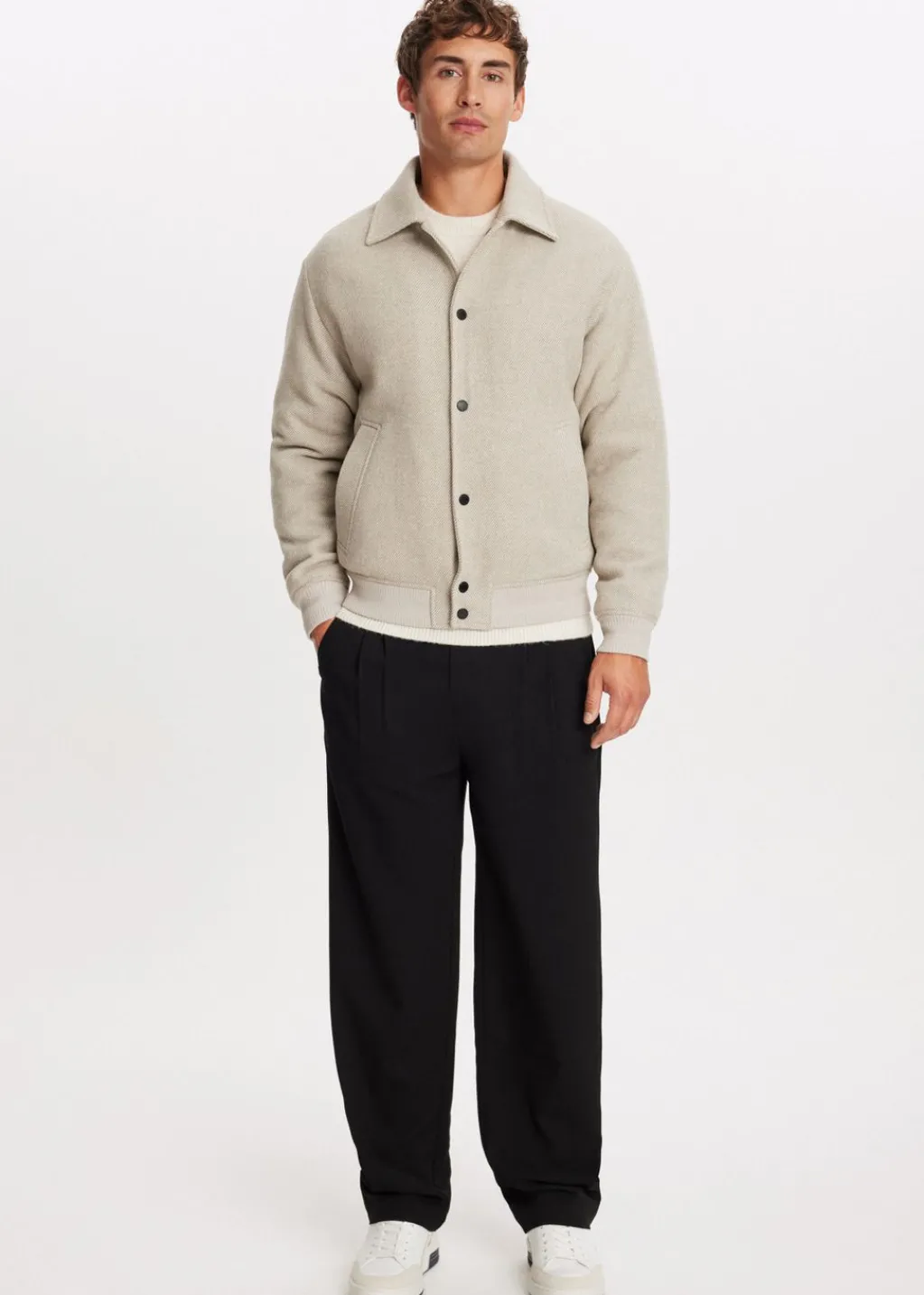 Jassen<The Sting Twill jas van wolmix zand gemêleerd