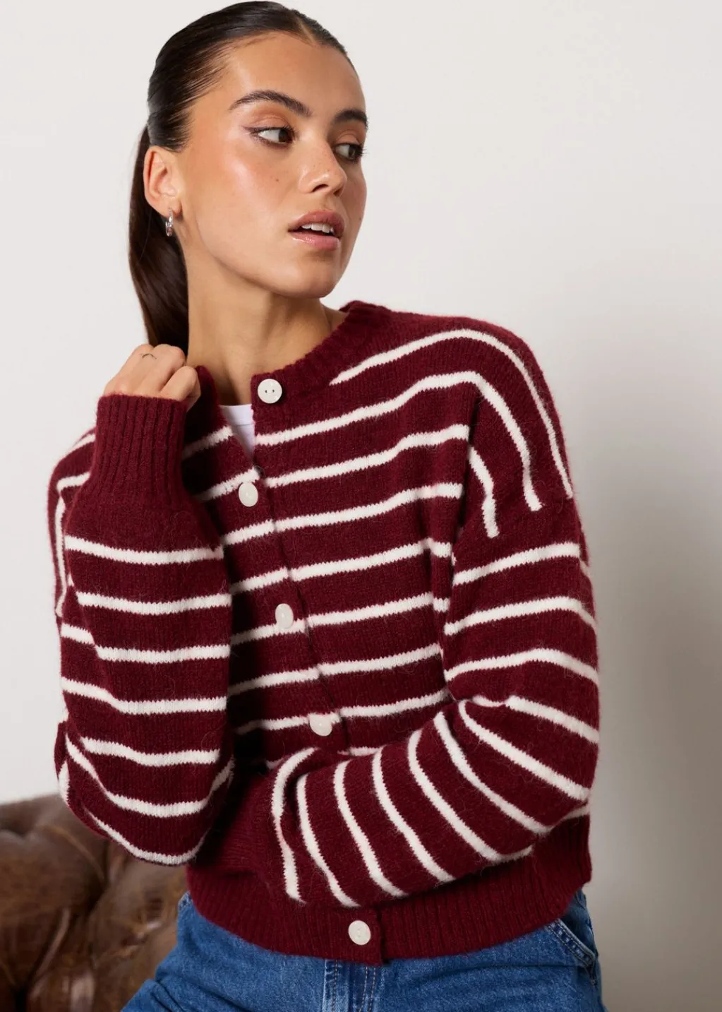 Truien En Vesten<The Sting Vest met balloon mouwen donkerrood