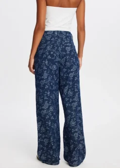 Jeans<The Sting Wide leg jeans met bloemen blauw, used dark