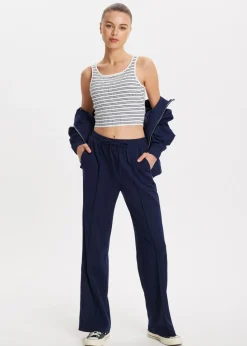 Basics|Broeken<The Sting Wijde broek met pintuck donkerblauw